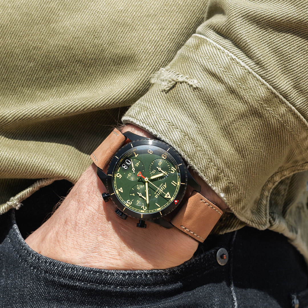 Alpina Startimer Pilot Uhr Leder Grünes Zifferblatt AL-372GR4FBS26 – Bild 4