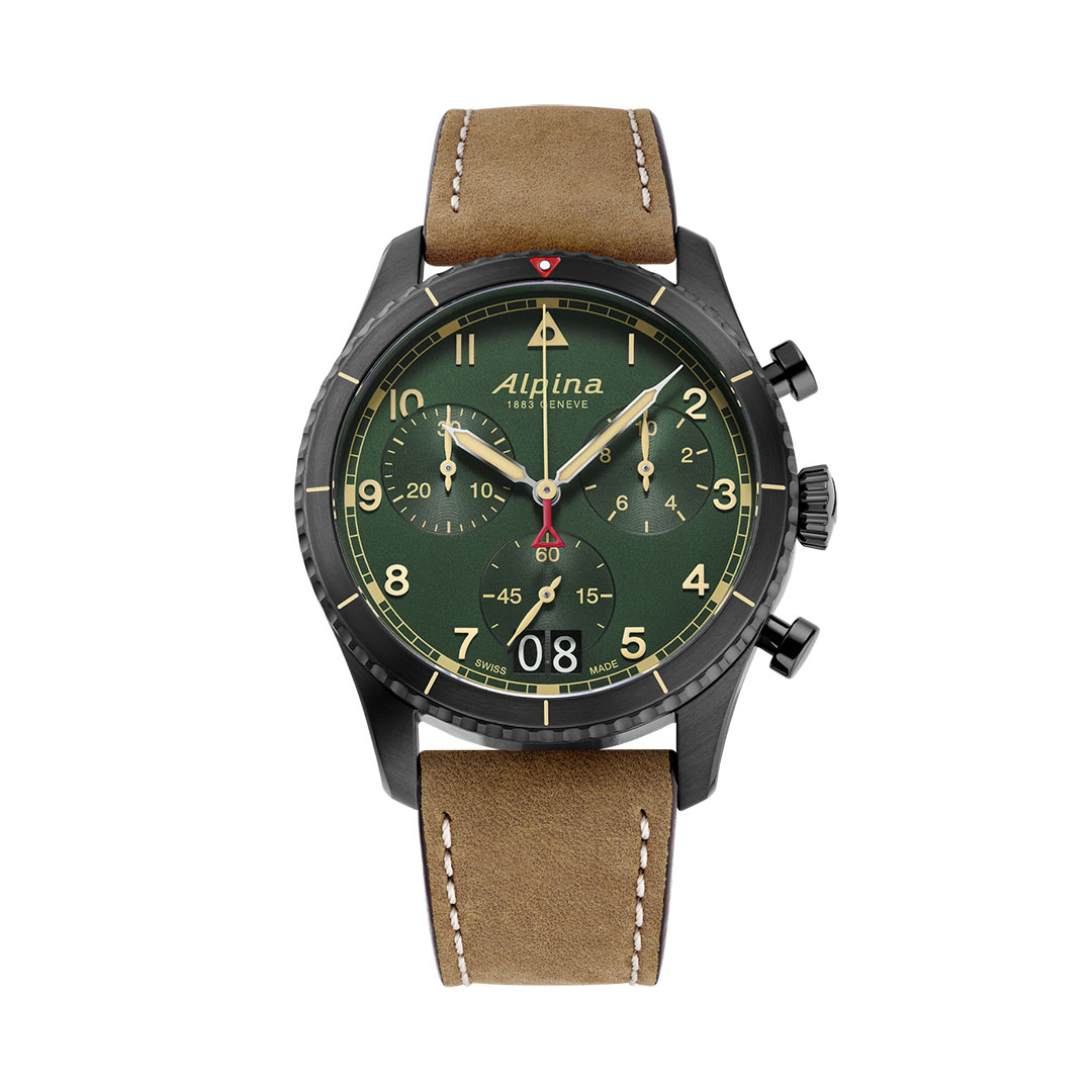 Alpina Startimer Pilot Uhr Leder Grünes Zifferblatt AL-372GR4FBS26