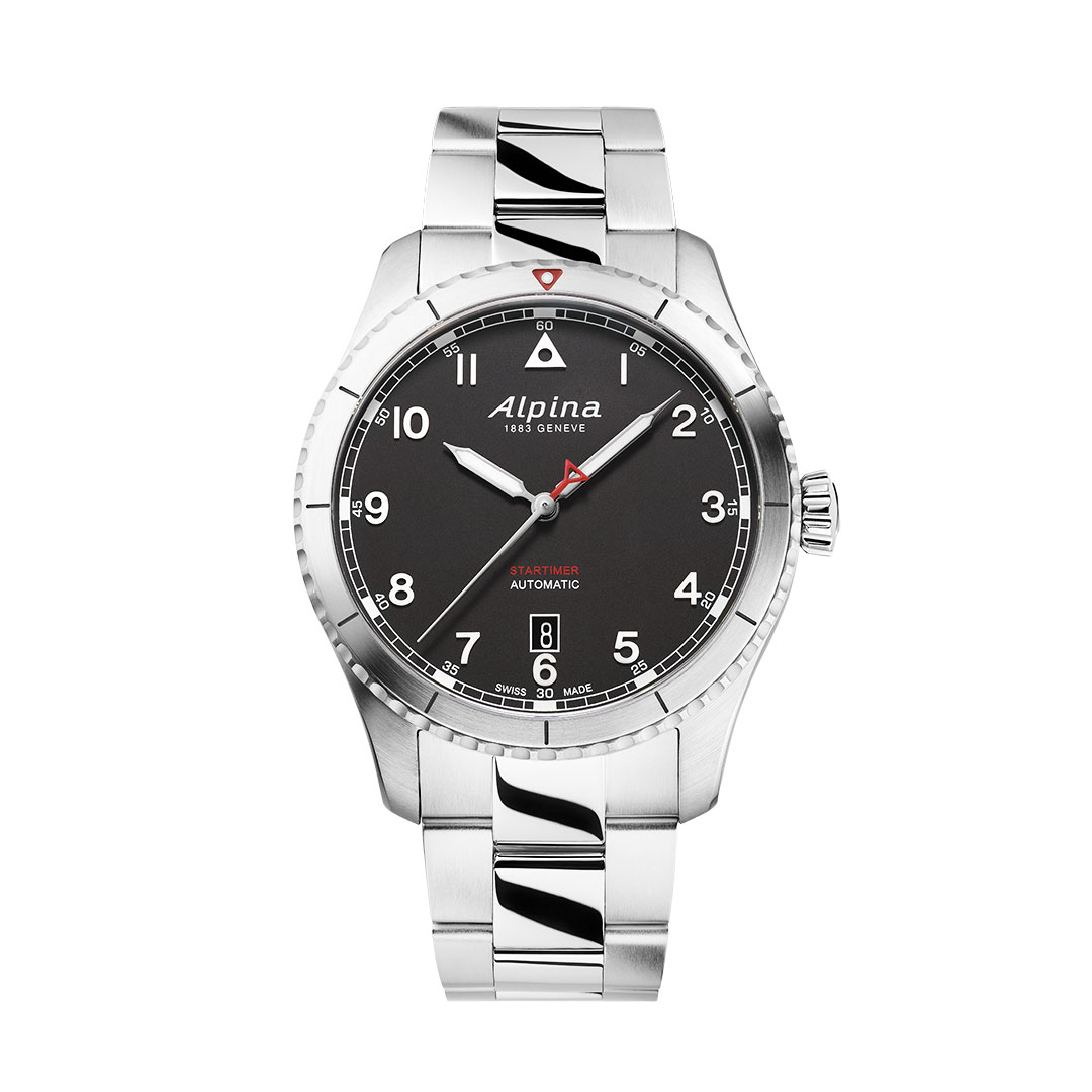 Alpina Startimer Uhr Edelstahl Schwarzes Zifferblatt AL-525BW4S26B